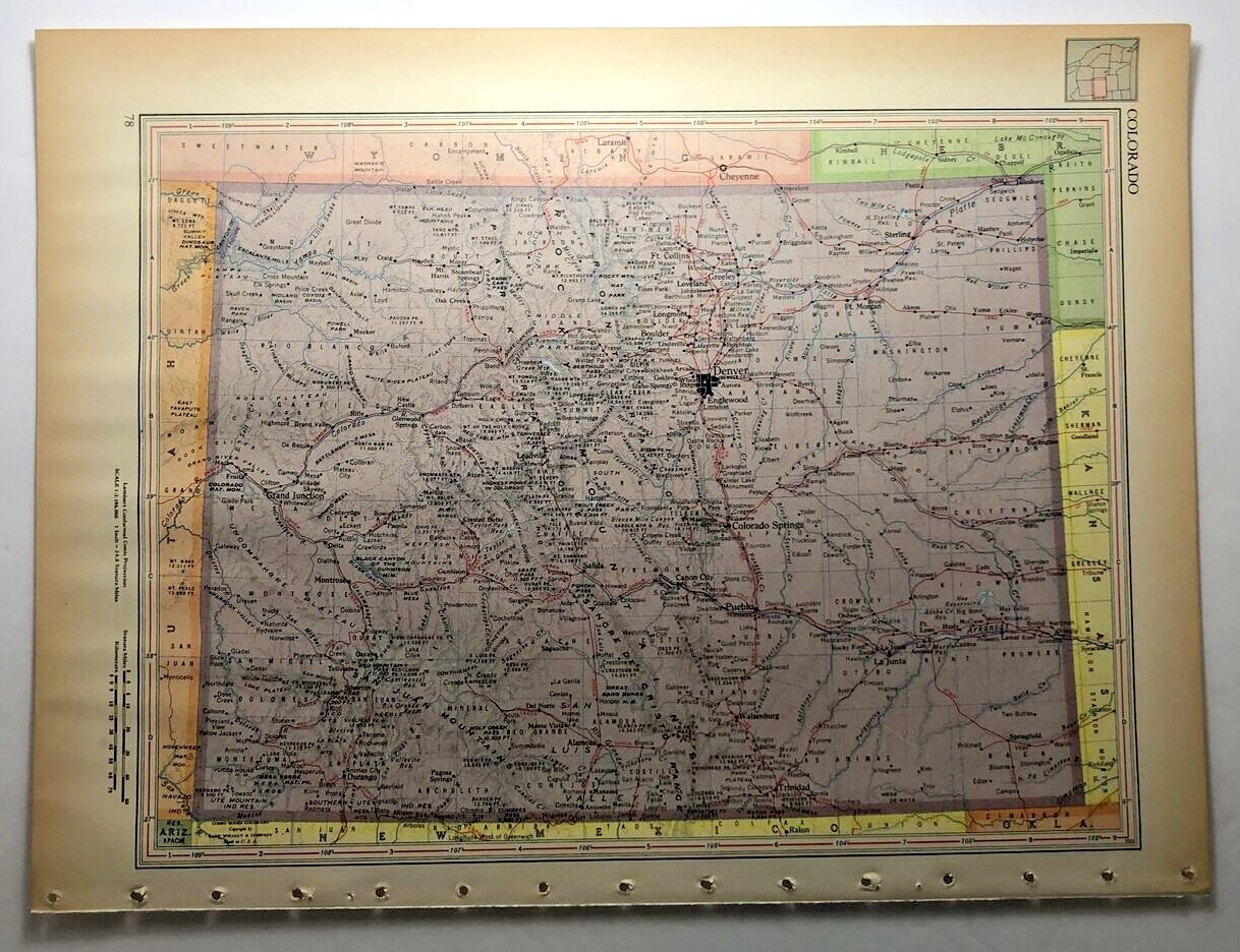 1952 Vintage COLORADO Antique Atlas Map – Encyclopedia Britannica World Atlas