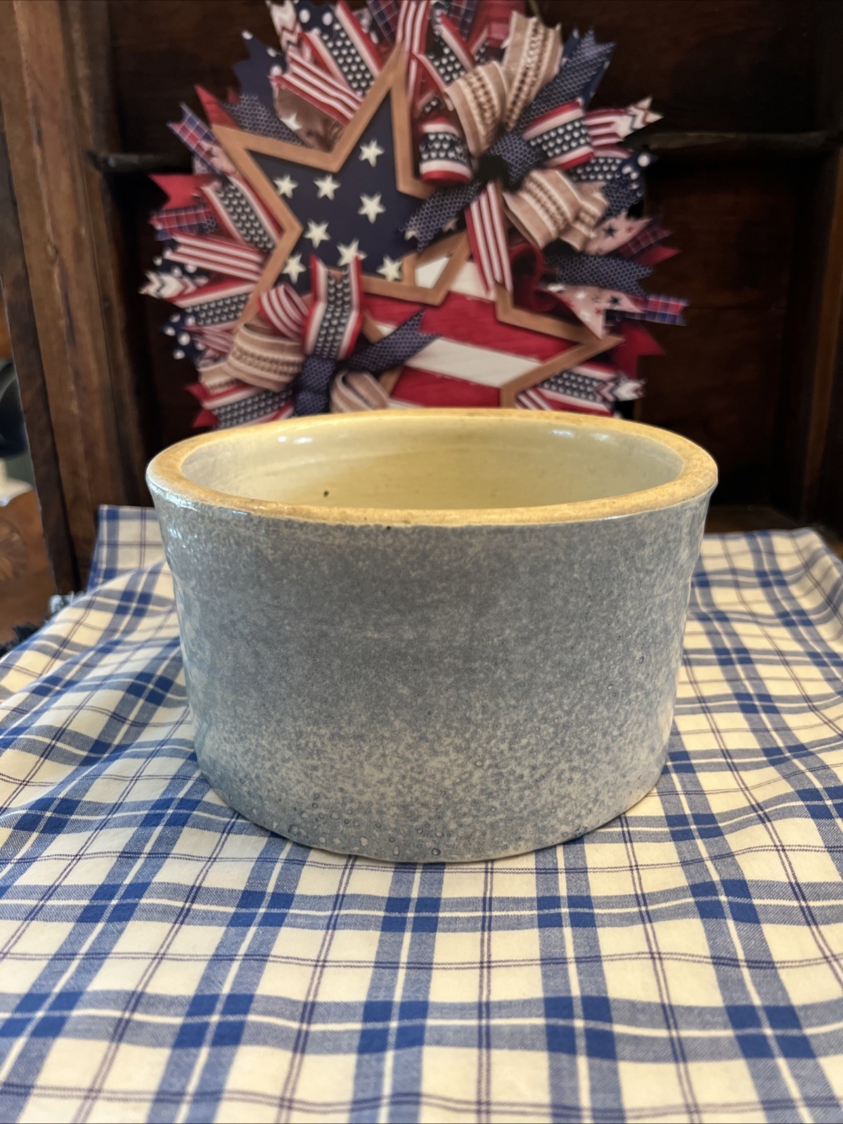 Antique/Early 1900 Primitive Gray “Spatter”-Glazed Stoneware Butter Crock Pot