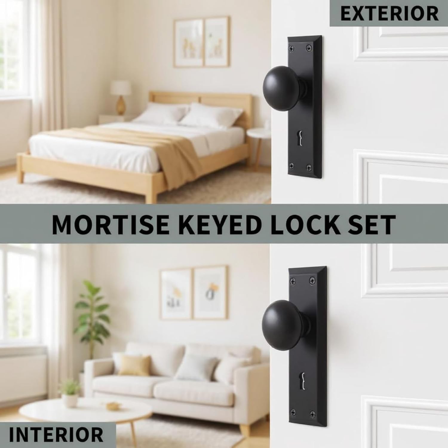 Vintage Mortise Lock Set for Interior Doors – Antique Door Knobs with Heav