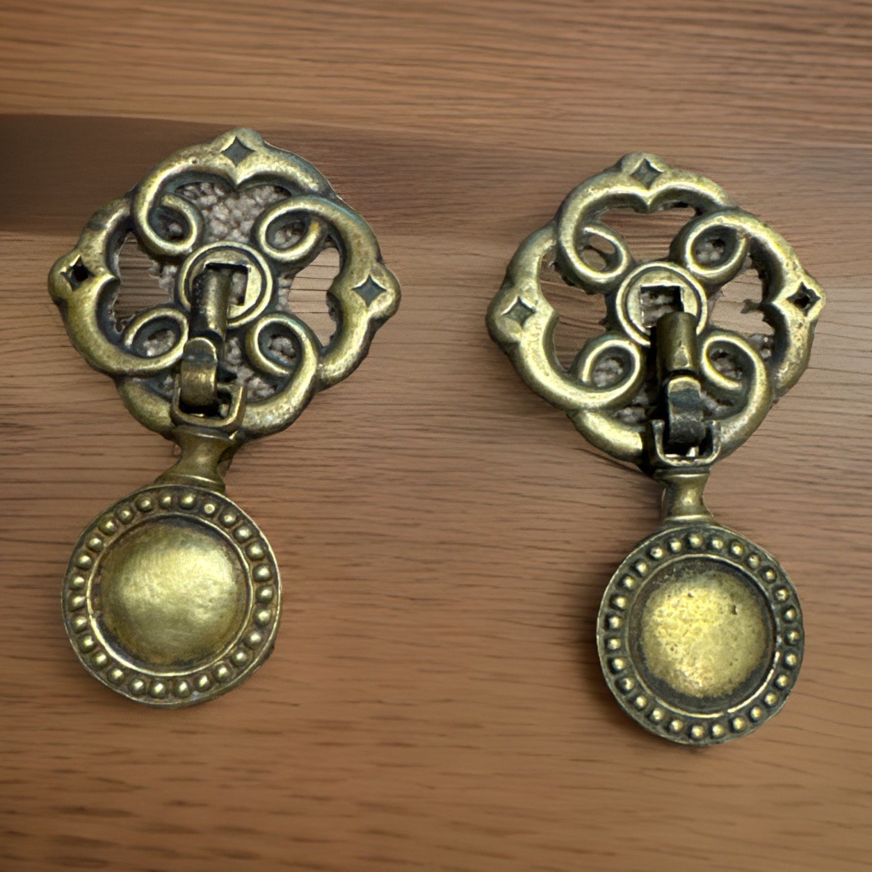 Antique Keeler Brass Drawer Pull & Backplate F308/F309 Victorian 1 Pair