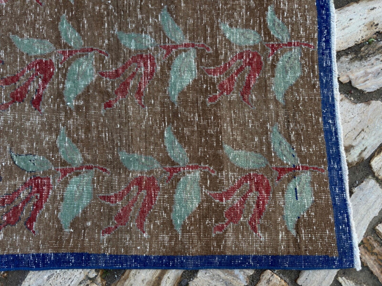 Hand-Knotted Oushak Rug 4×9 Brown Wool Floral Carpet Medium Size Anatolian Rug