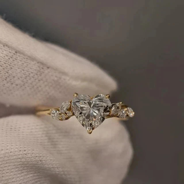Bridal Set 14K Yellow Gold Plated 3CT Heart Lab Created Diamond Engagement Ring