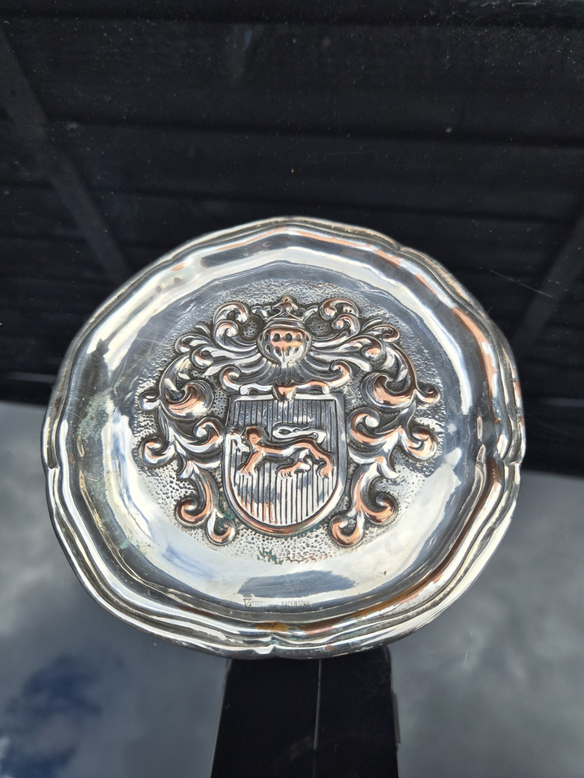 Vintage Valenti Spain Silver Plated Trinket Dish Tray Heraldic Lion Coat of Arms