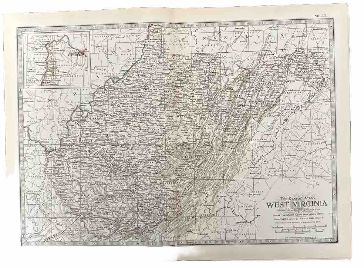 West Virginia – Cool Vintage 1897 Map by The Century Company! (35) Original BD4B