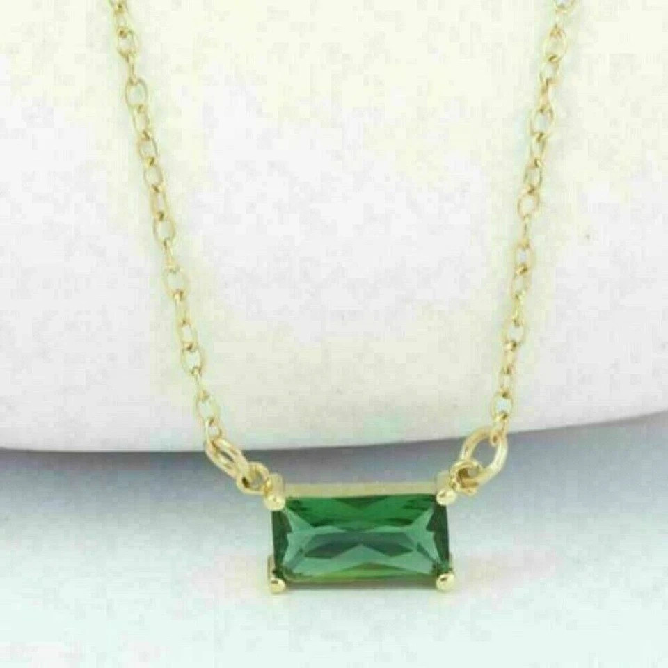 1Ct Baguette Cut Lab Created Green Emerald Women Pendant 14K Yellow Gold Plated