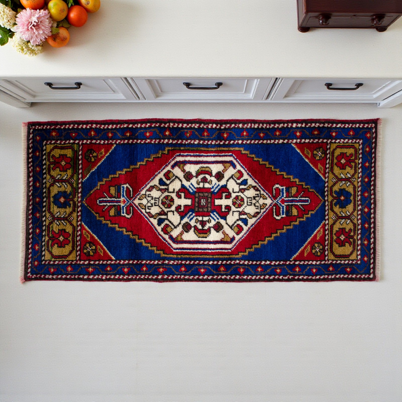 Vintage Turkish Rug Handmade Small Rug, Wool Door mat, Kitchen Rug, 2×4 ft apprx
