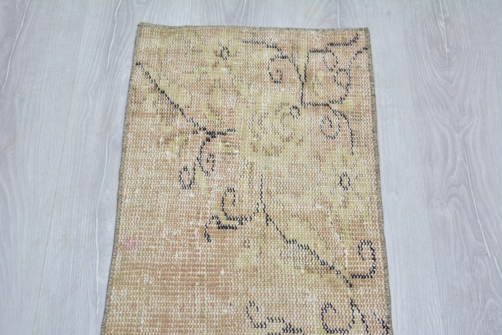 Beige Handmade Runner, 1.3×4.1ft, Small Antique Turkish Beige Entryway Runner,