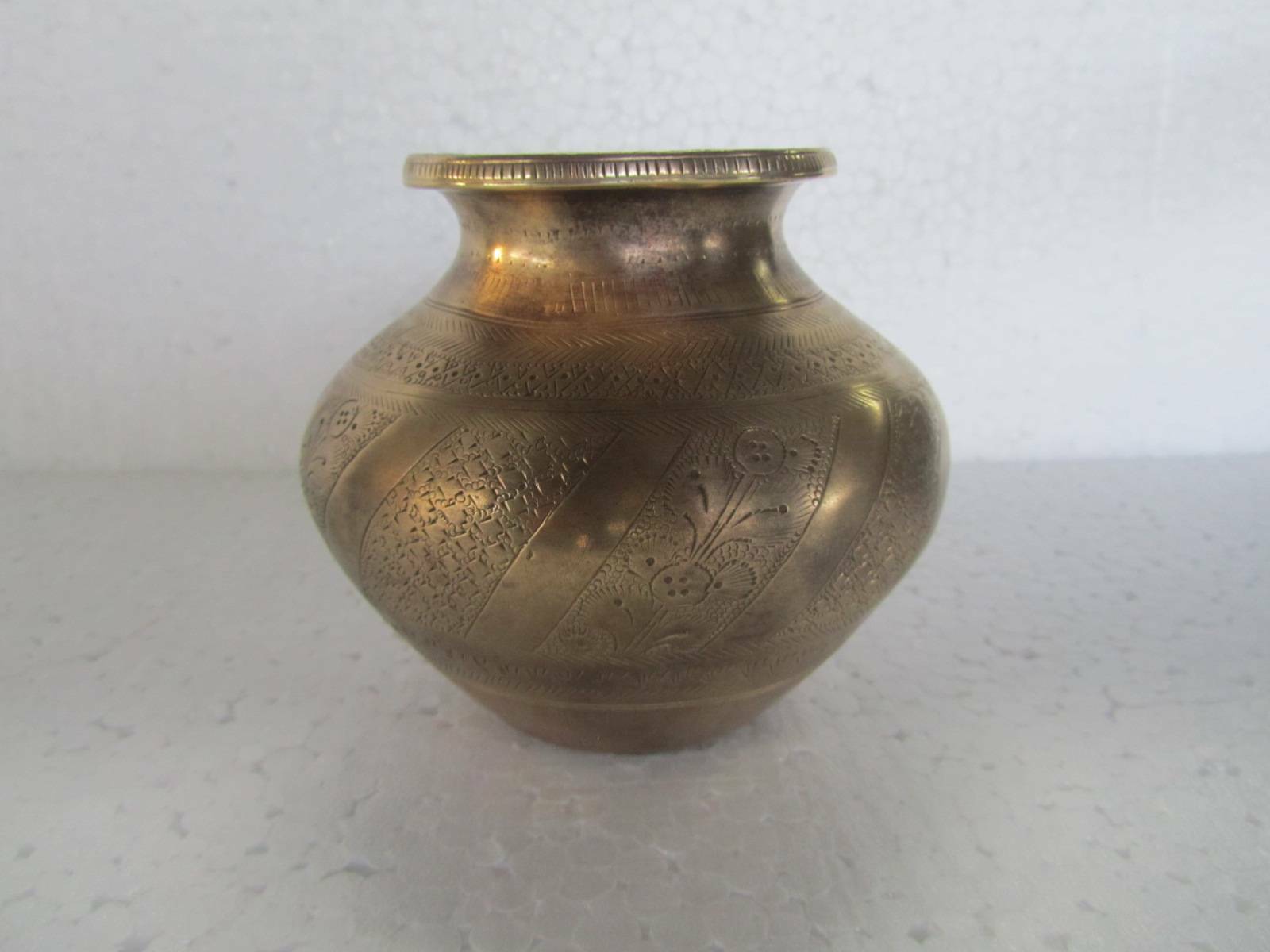 Old Brass Solid Heavy Handcrafted Inlay Engraved Fine Quality Holy Water Pot