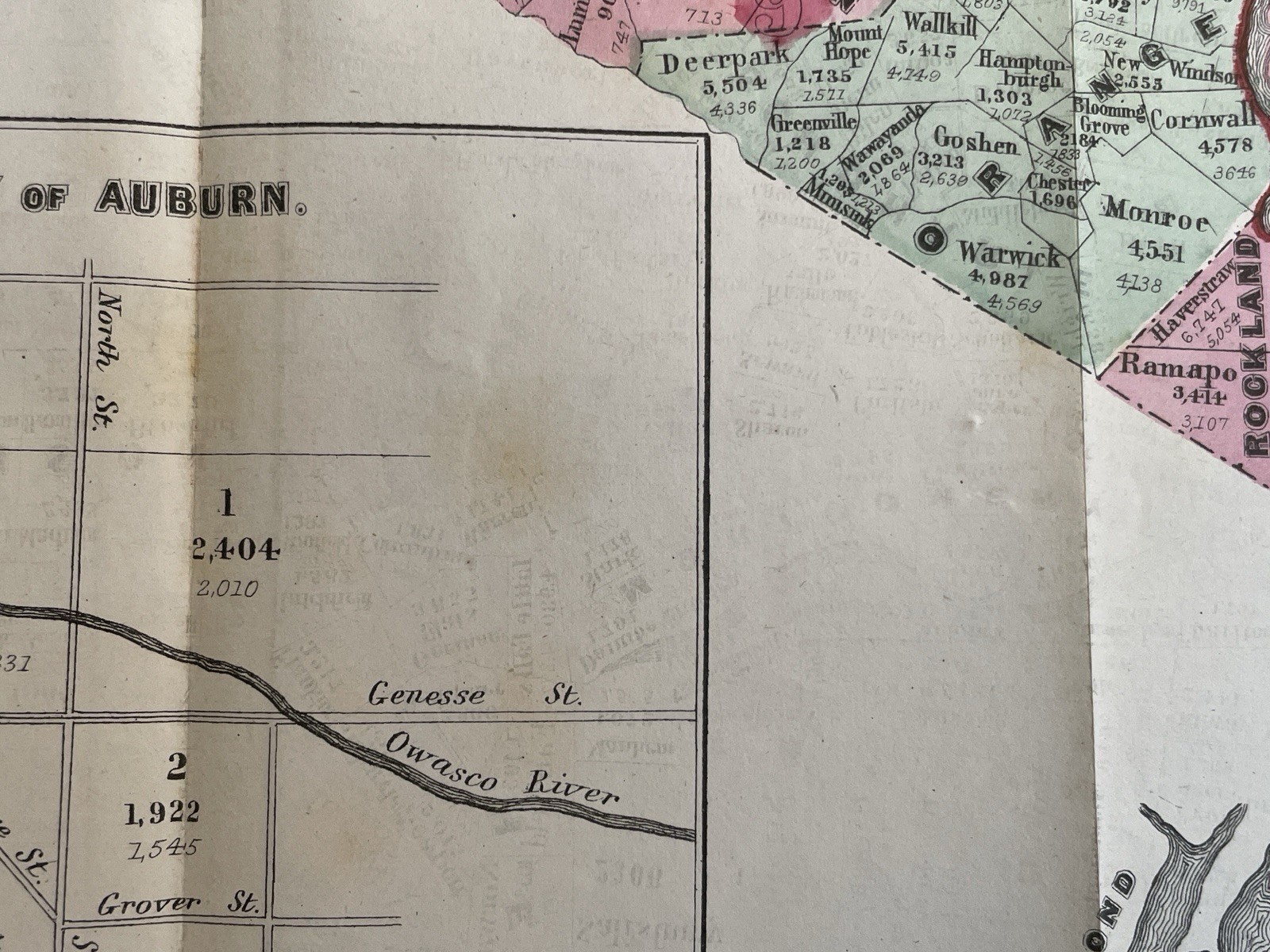 Antique Census Map State of New York Hand Colored D.T. Valentine Lithograph