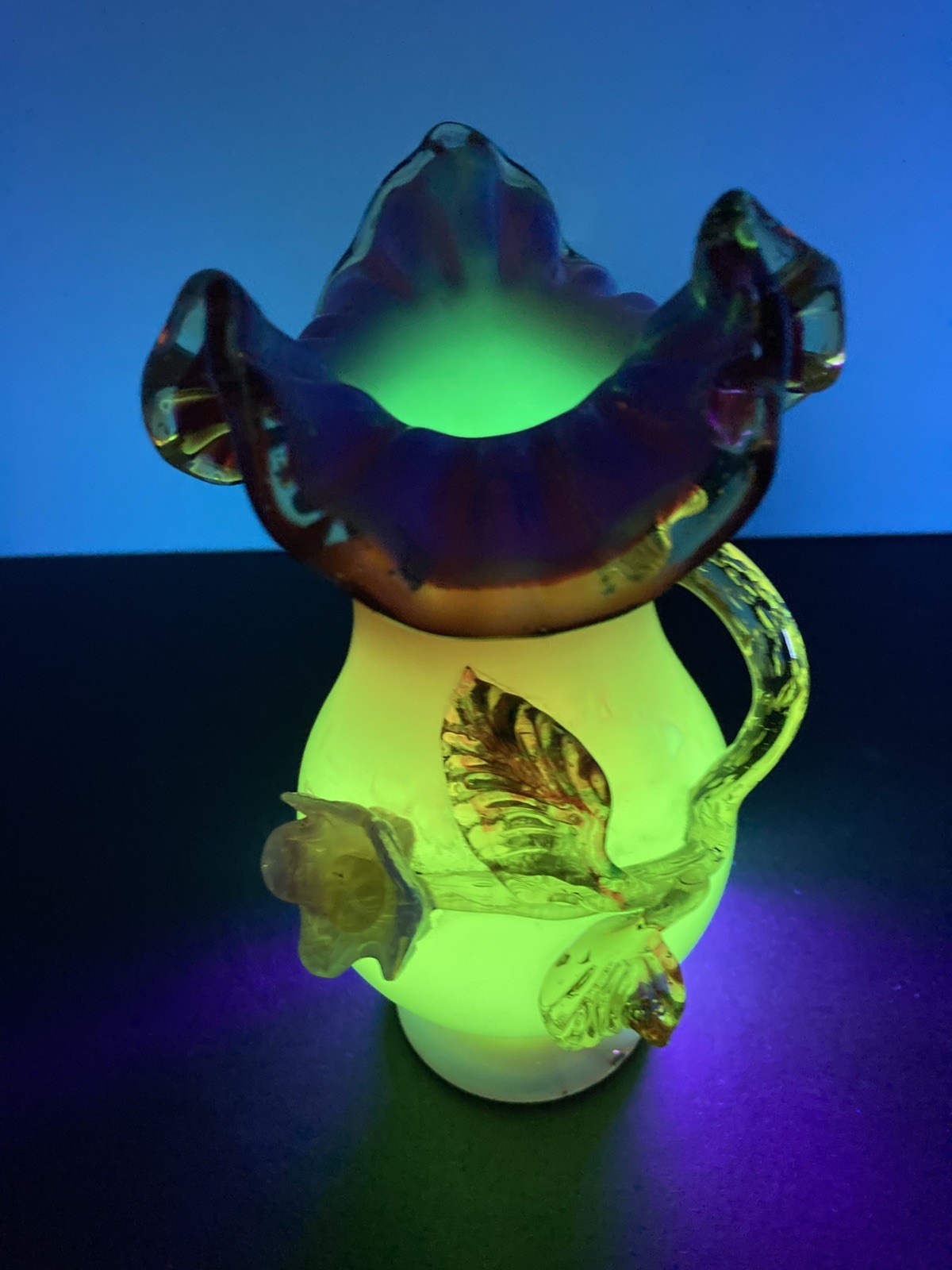 Victorian Stevens & Williams Cased Glass Ewer Vase With Applied Flowers/ Leaves