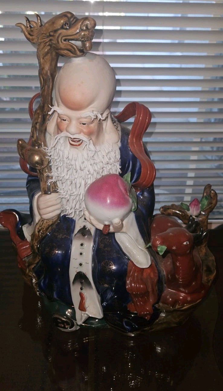 Rare Vintage Chinese Famille Rose Man Figurine Statue Porcelain China 15Hx14L
