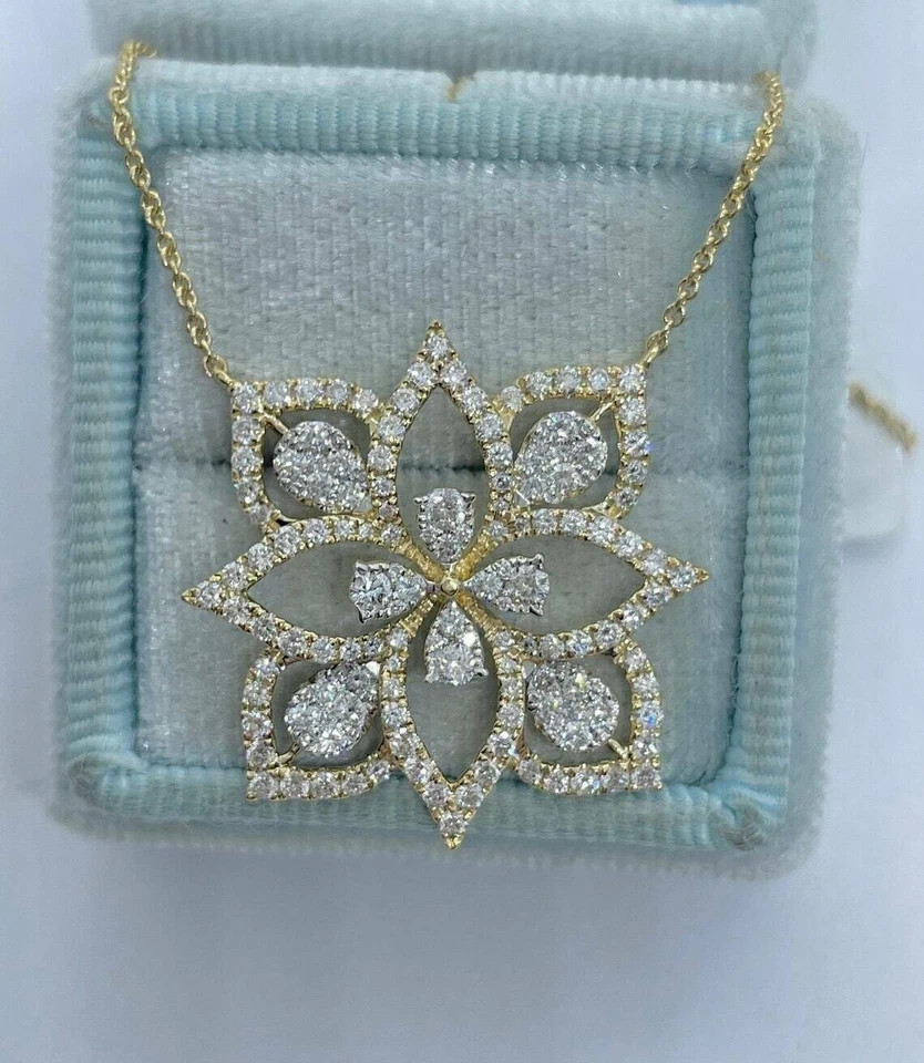 2Ct Round Cut Lab Created Diamond Flower Love Pendant 14K Yellow Gold Plated
