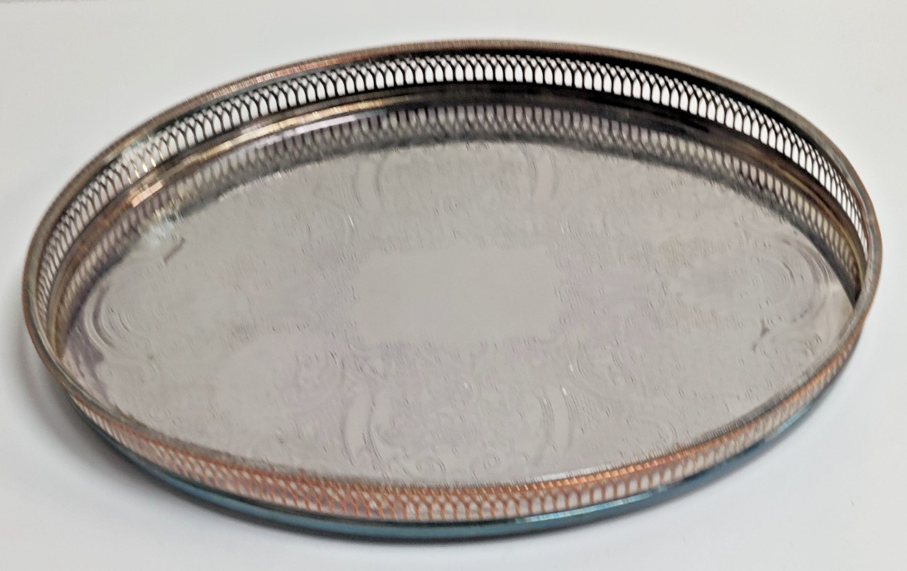 Cavalier Silver Plated Oval Gallery Serving Tray Made In England 42 × 32 cm