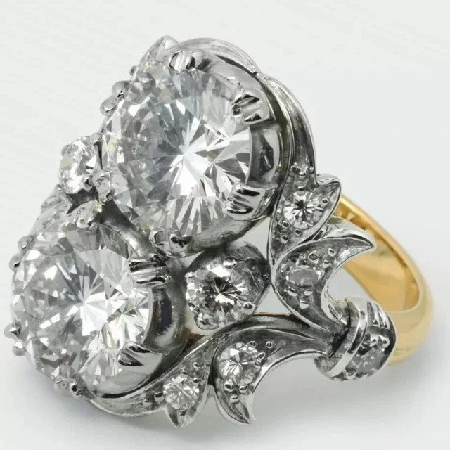 Vintage Art Deco Style Round Simulated Diamond Engagement 14K Gold Plated Ring