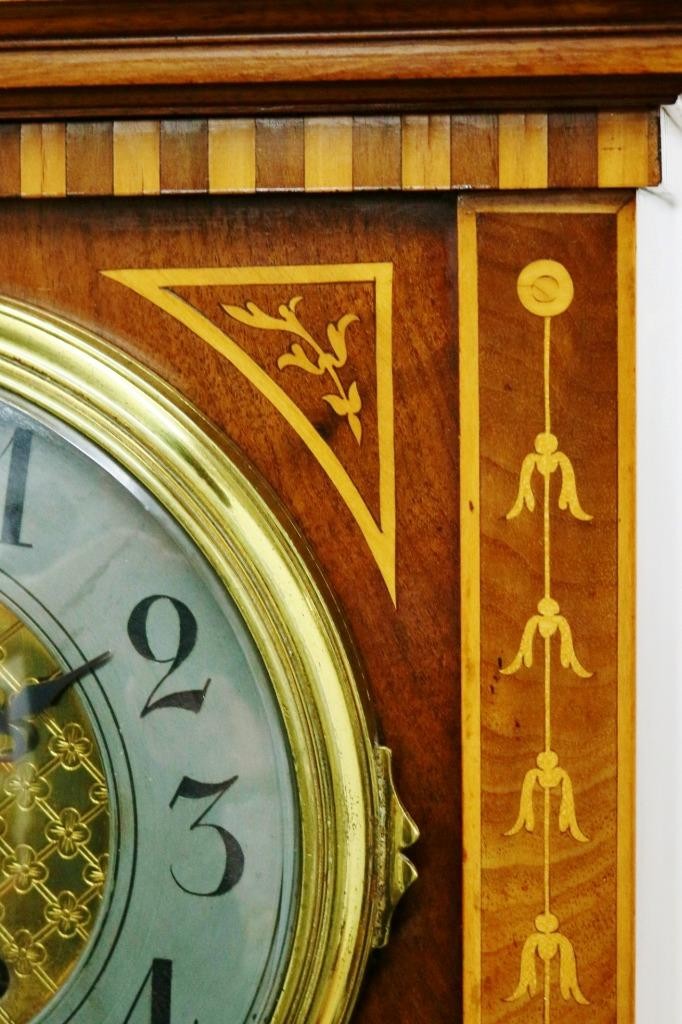 Rare Antique French 8 Day Inlaid Marquetry Mahogany Bracket Clock & Wall Bracket