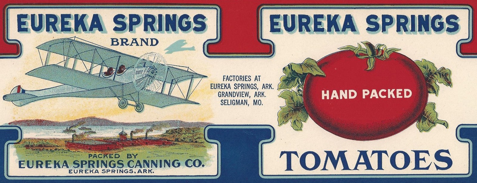 RARE OLD 1920 LITHO “EUREKA SPRINGS BRAND” TOMATOE LABEL EUREKA SPRINGS ARKANSAS