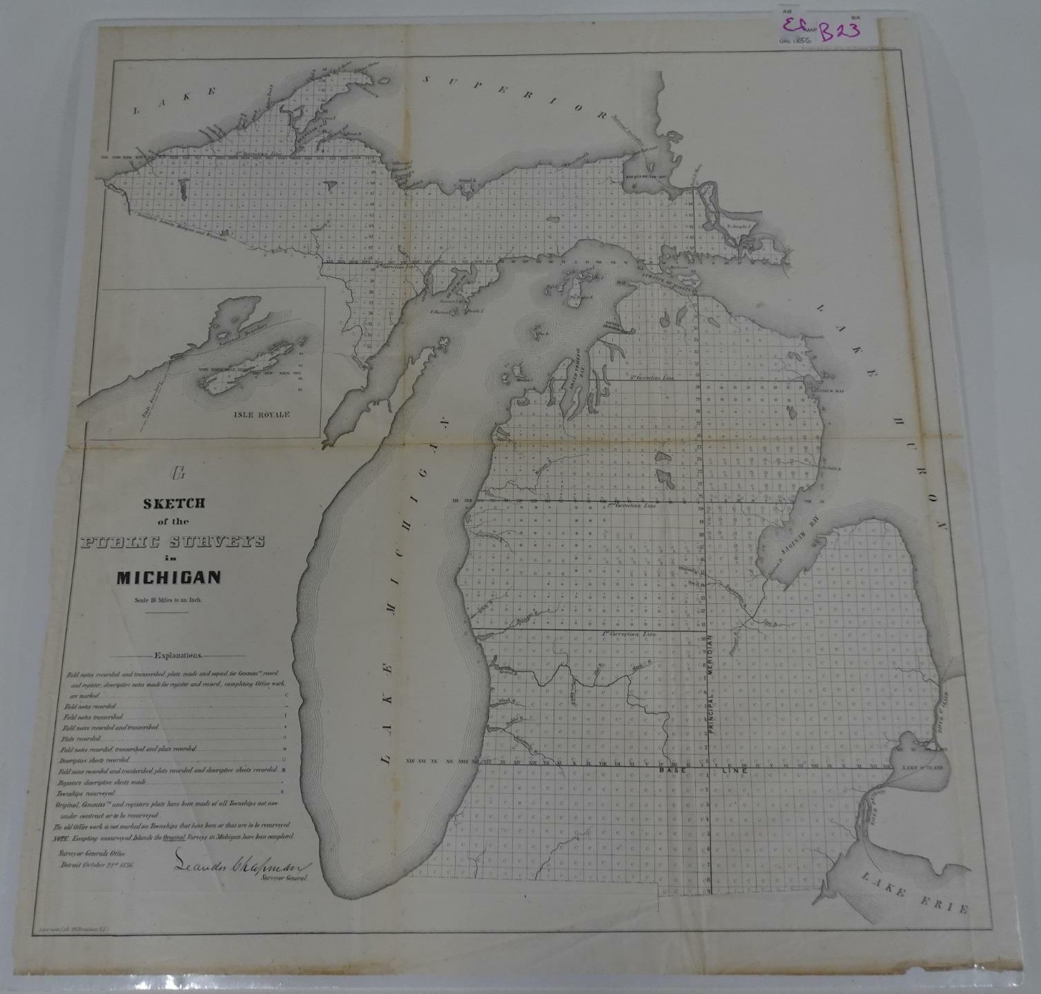 1856 Map of Michigan Sketch Public Surveys Senate 34th Congress 3rd Session B23