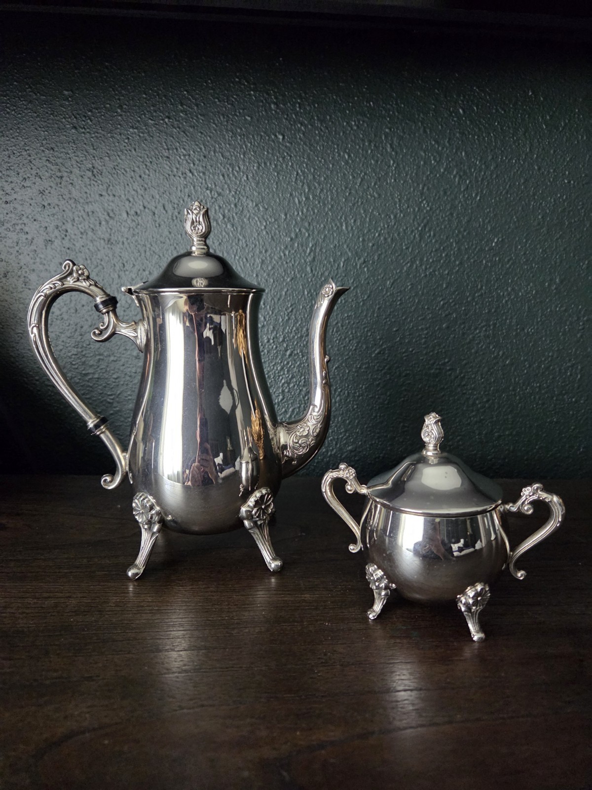 Mid-Century Hudson Bay Co. Silverplate Teapot & Sugar Bowl – Floral Victorian
