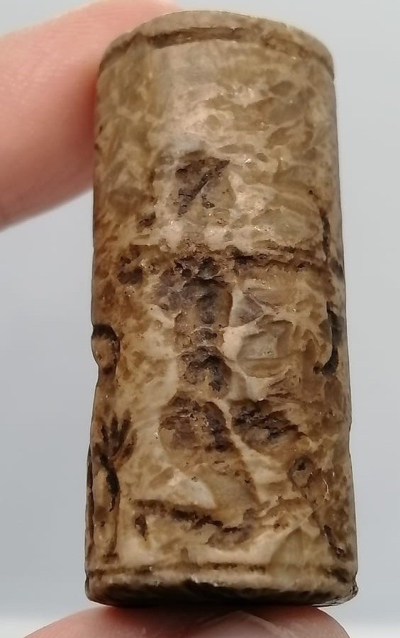 Ancient Carved Cylinder Seal Pendant Stone Animal Figures Intaglio Bead Roman