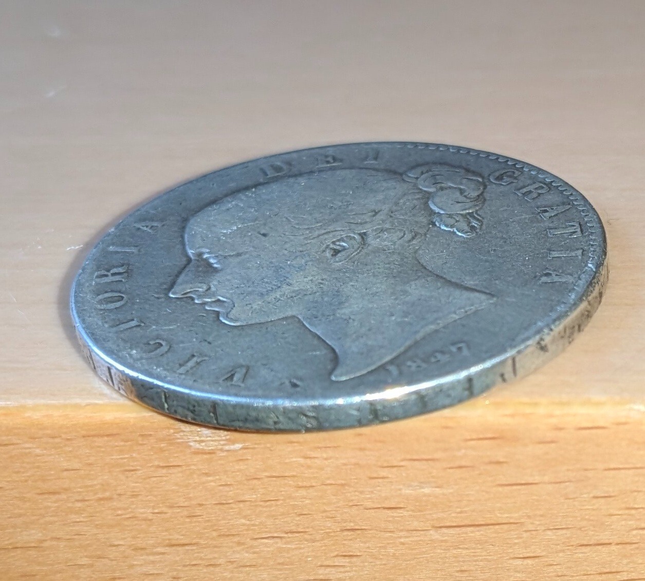 1847 Solid Silver Antique Victorian Era Crown Coin Vintage 0.925 Sterling Old UK
