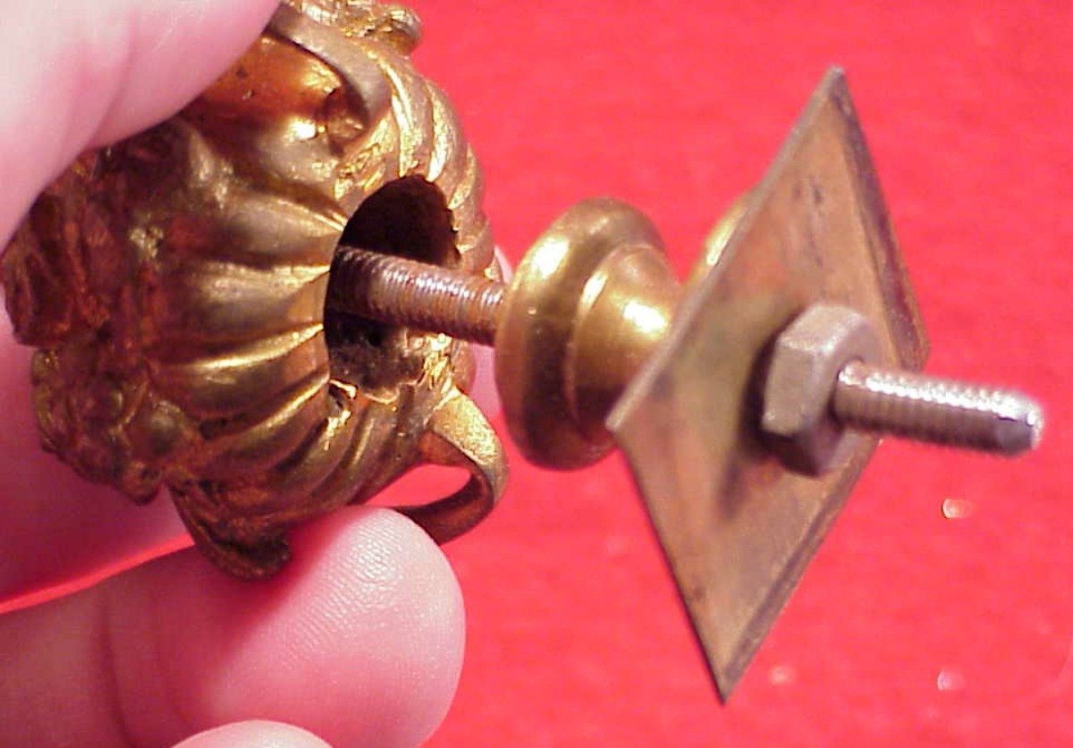 ORIGINAL 2 1/4″ BRASS FINIAL FROM 1840s TORTISE INLAY MANTLE CLOCK GOLD GILT