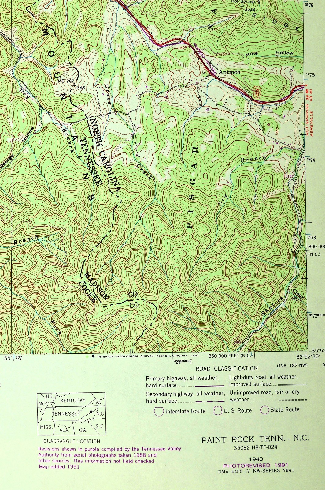 Paint Rock Map Cherokee National Forest Tennessee Cocke County Dixie Highway