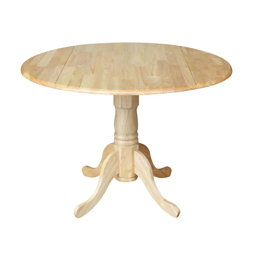 Dining Table Dual Drop Leaves Solid Wood Natural Pedestal Seats 4 People Durable