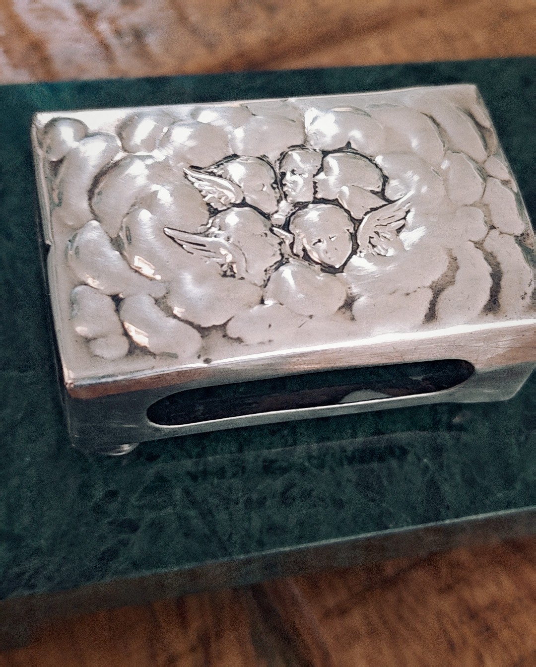 Solid Silver Matchbox Cover Cherubs 1902 Edwardian by Levi & Salaman 1902