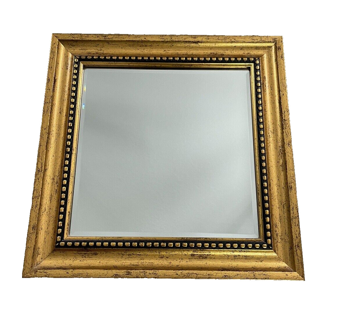 Gold Framed Beveled Wall Accent Mirror 13″ x 13″ Hangs Straight or Angled
