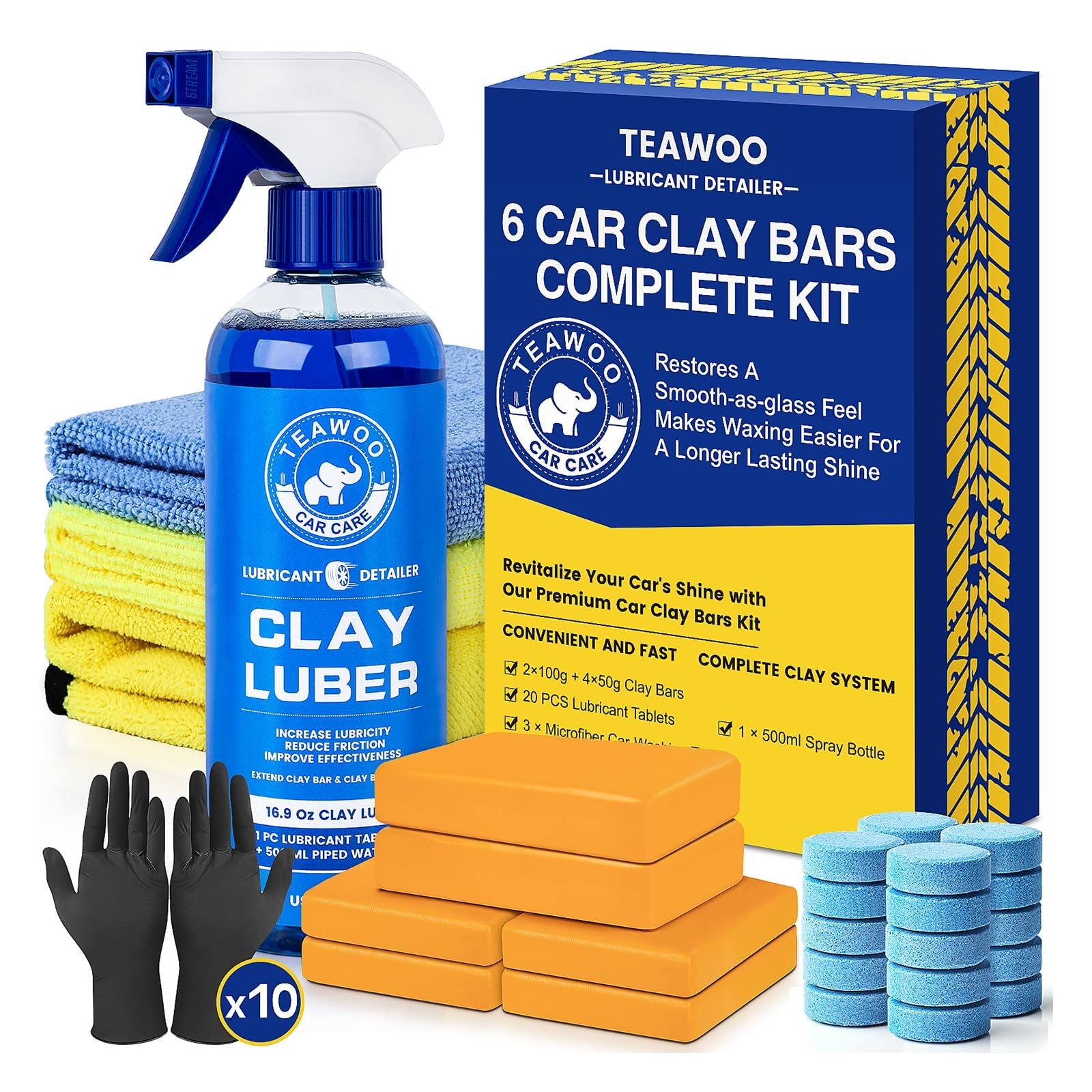 Complete Car Detailing Kit – 6 Clay Bars, 20 Lubricant Tablets, Spray Bottle, Gl
