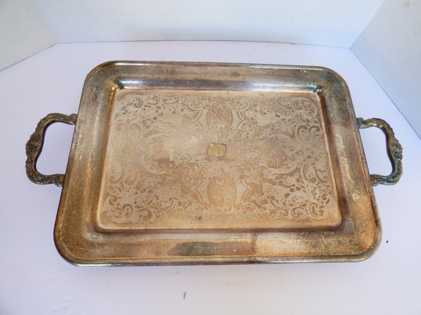 VTG Silver Plated 13.5″x9.5″ small Serving decor Tray floral scroll pattern