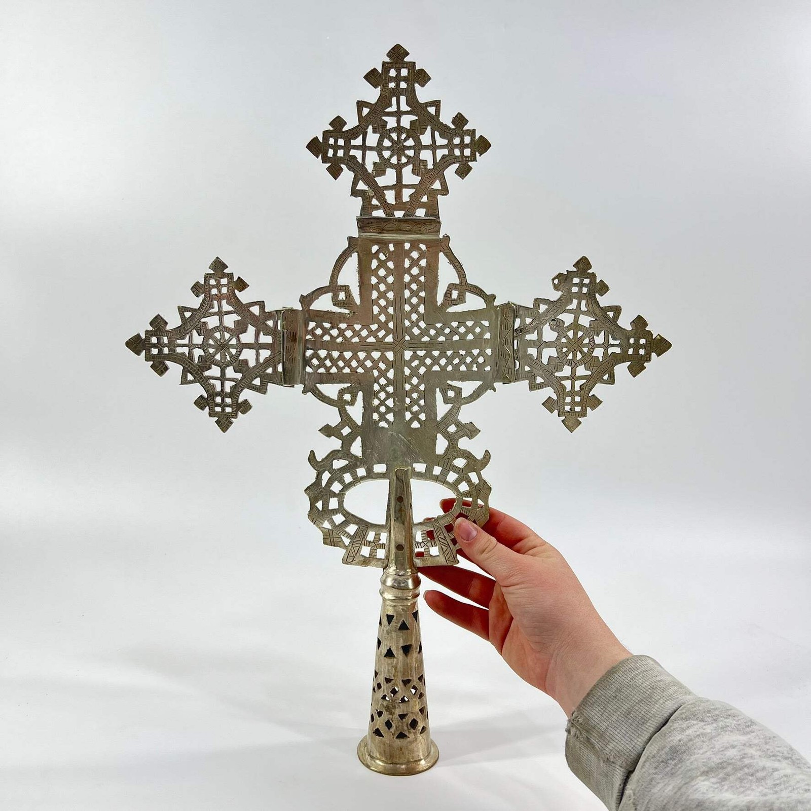 Silver Colored Coptic Processional Cross Ethiopia