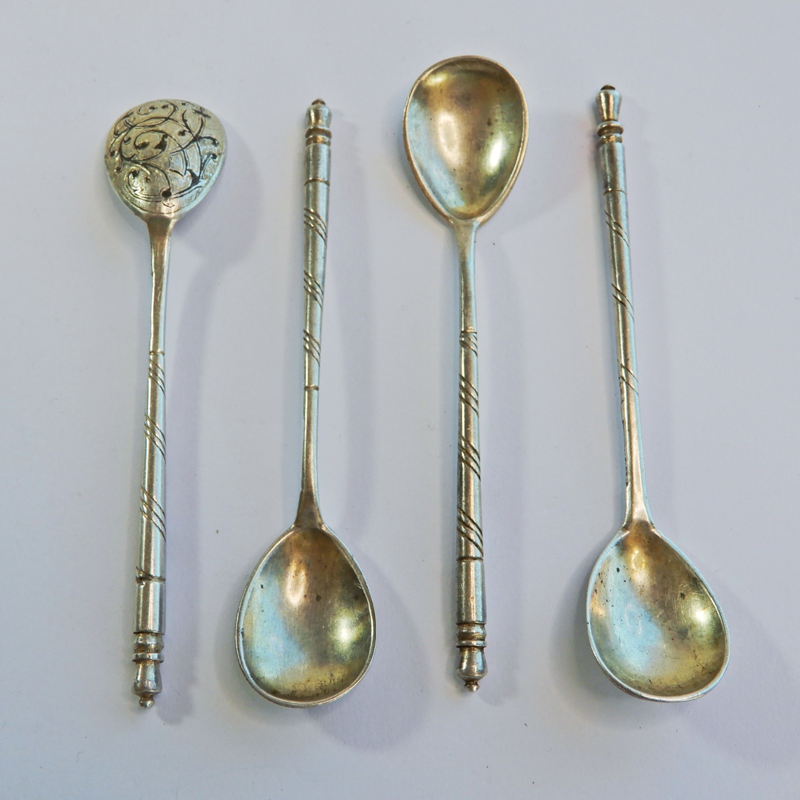 Antique Imperial Russian 84 Silver Spoons Set of 4 Hallmarked ИА Moscow 1866 43g