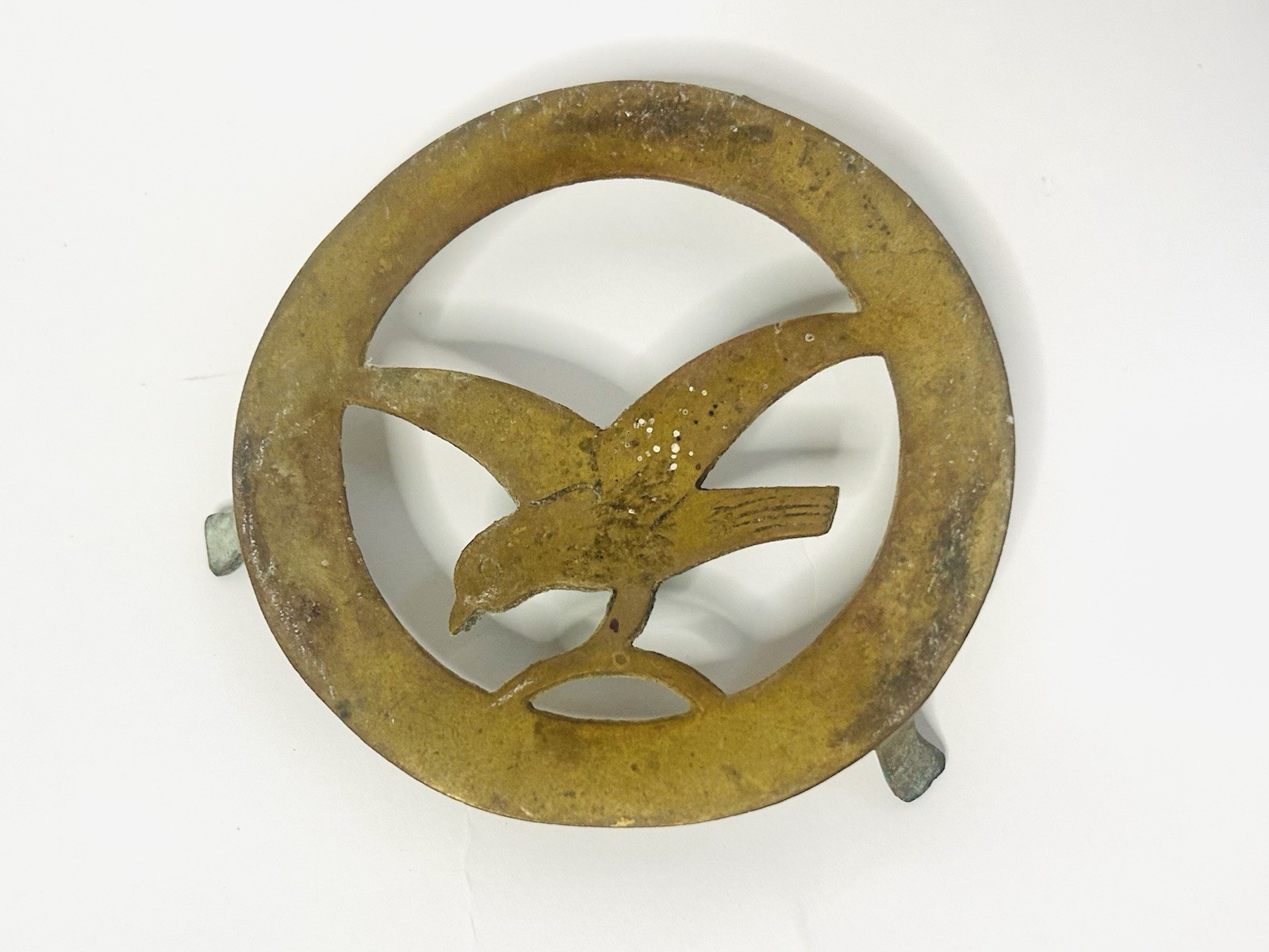 18th Century Antique Brass Trivet Bird Al Jaber 3 5/8×0.5”