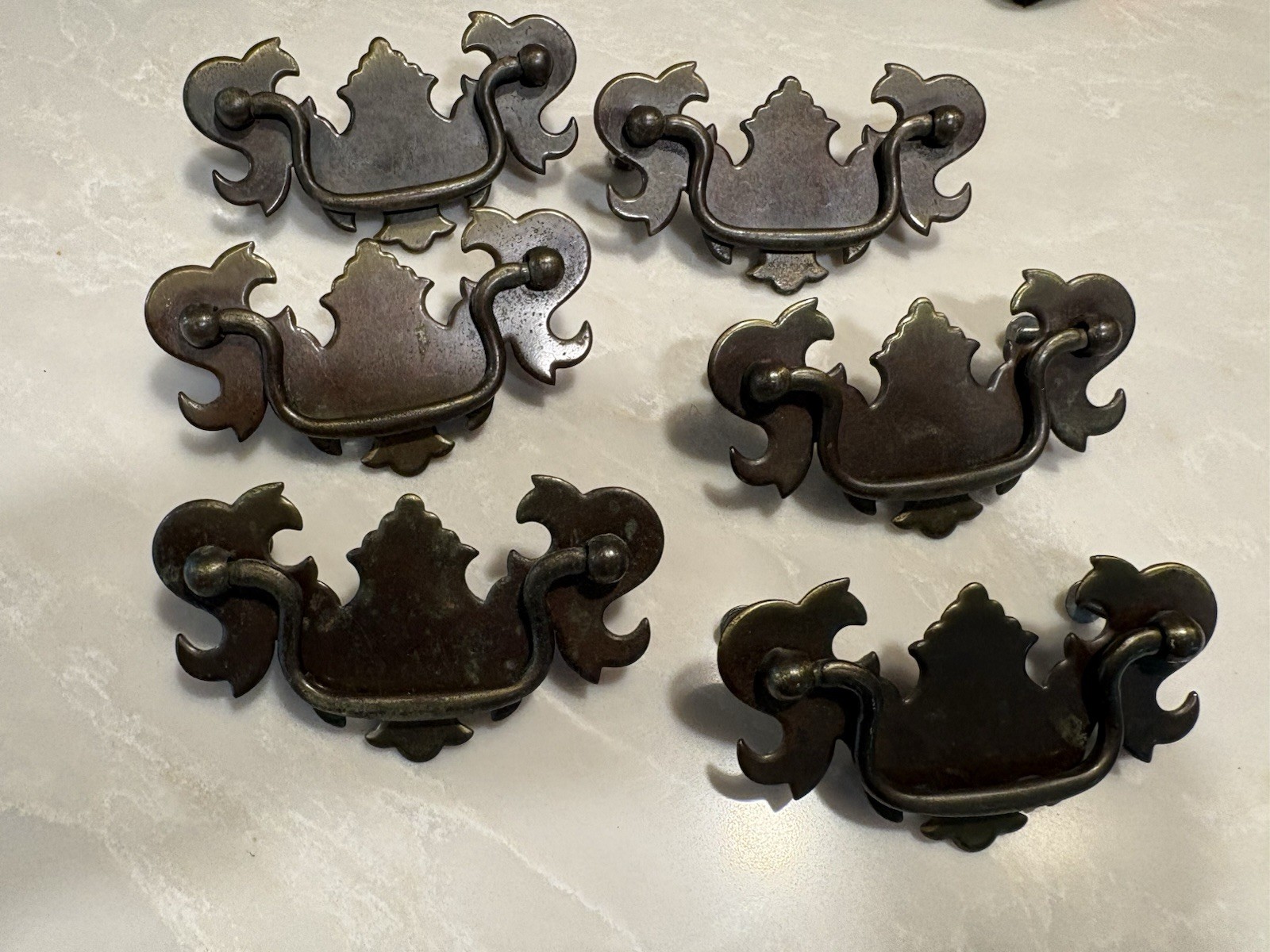 6 Brass Drawer Swing Handle Pulls Chippendale Batwing Antique Hardware