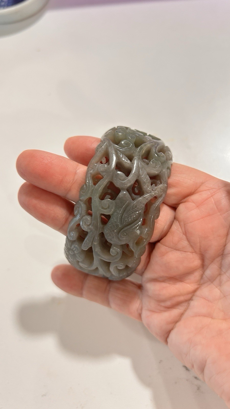 #286: Qing Dynasty Exquisite Openwork Jade Bangle with Floral & Bird Motifs