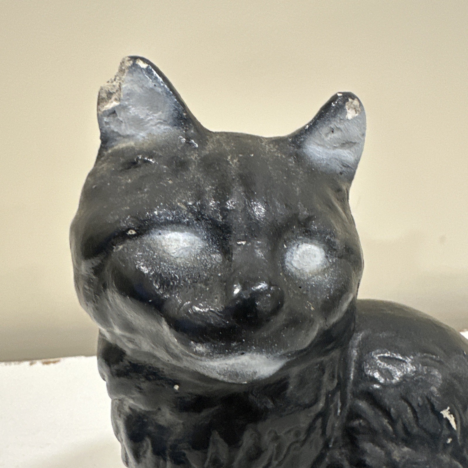 ANTIQUE Vintage BLACK Sitting CAT Doorstop Solid Concrete FIGURINE Statue