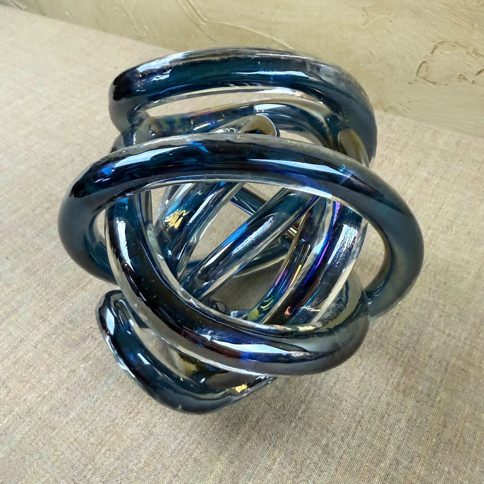 Hand Blown Blue Art Glass Knot Sculpture Modern Decor