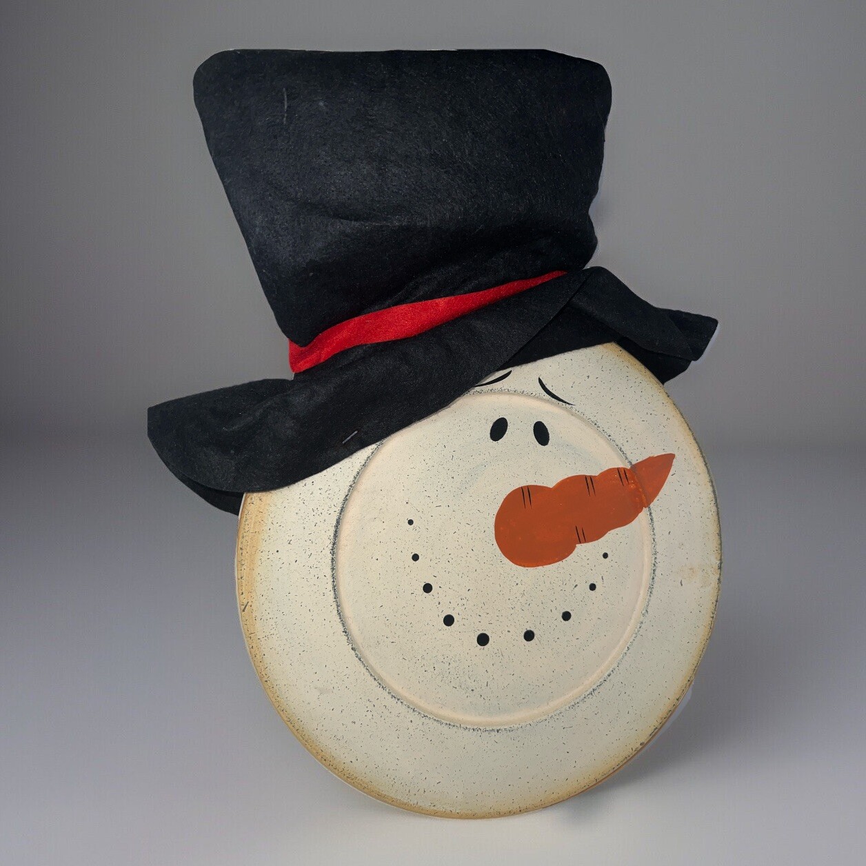 Snowman With Top Hat Winter Wooden Plate Decor Handmade Distressed Primitive