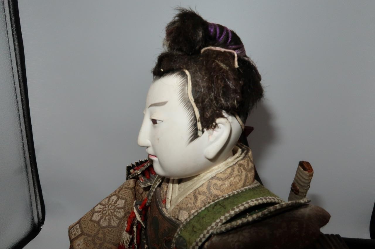 Antique C1900 Japanese Armor Sitting Shogun Samurai Doll Figurine, 12 1/2″
