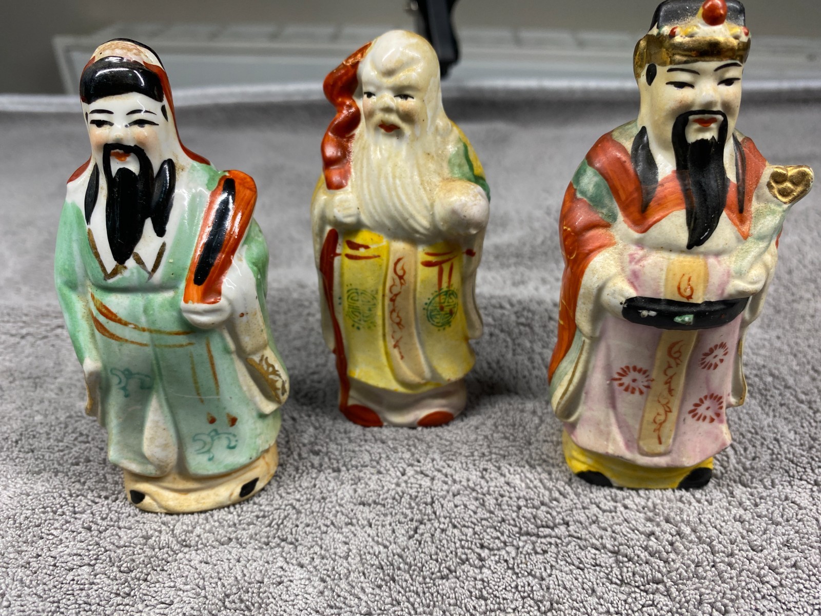 VINTAGE CHINESE 3 LUCKY GOD 10cm FIGURES.FU LU & SHOU HANDPAINTED VGC
