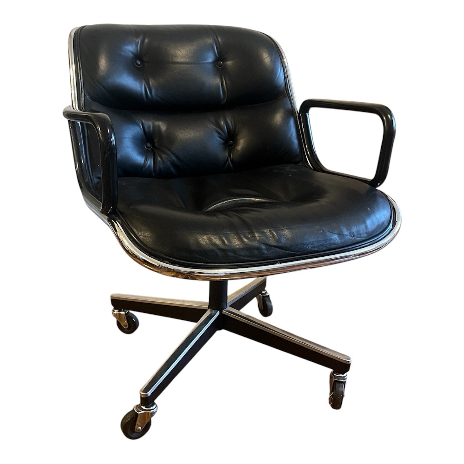 Executive Armchair by Charles Pollock for Knoll Black Leather & 4 Prong Base