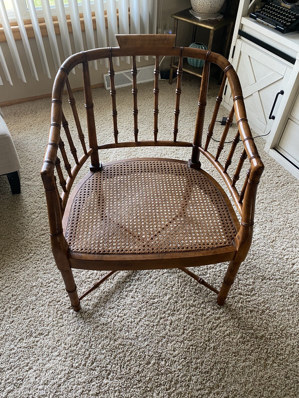 Century Chair Co. Hickory N.C. Bamboo and Cane Regency Armchair, Mid century
