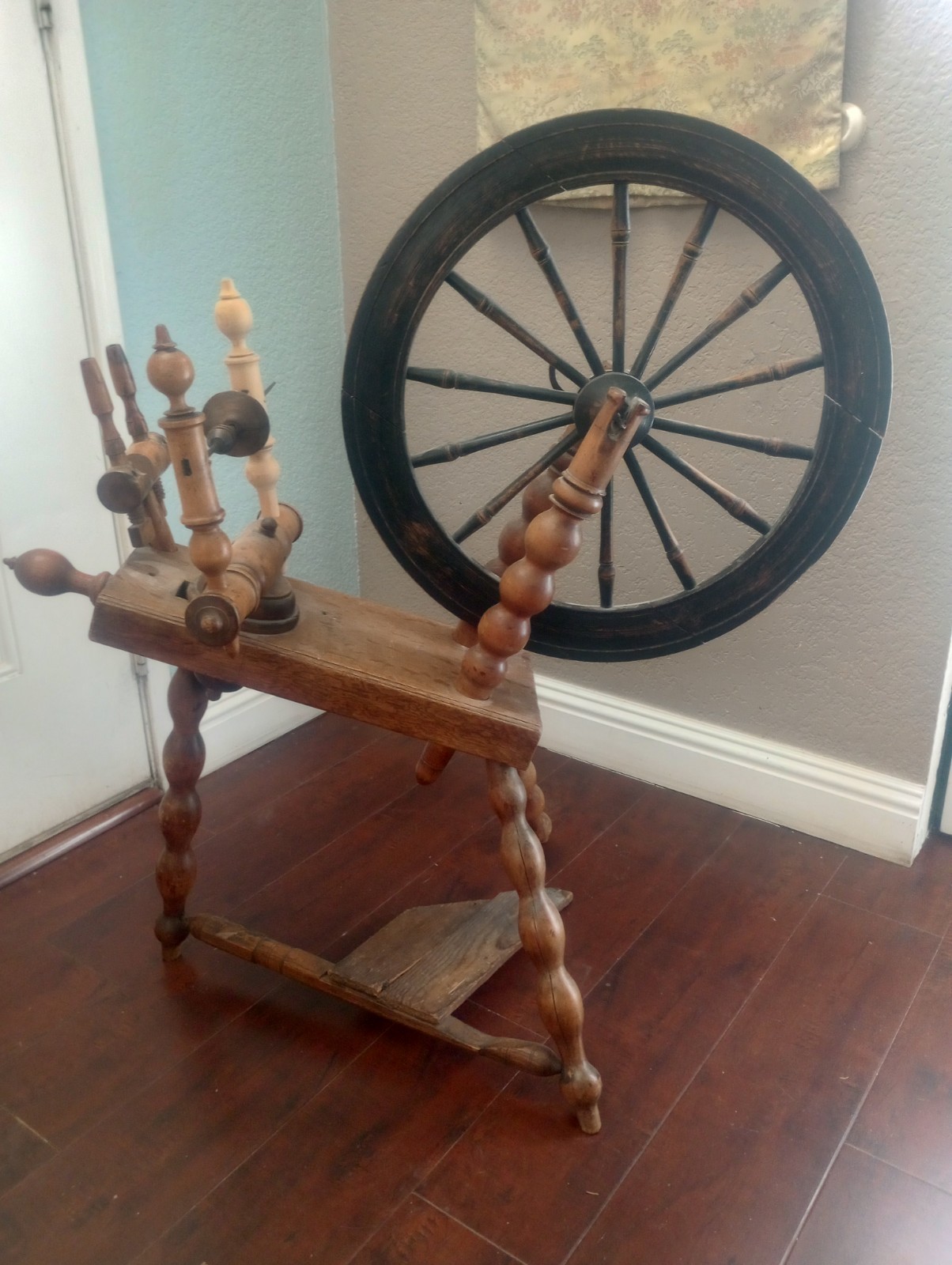 Antique 1800s Saxony Irish Style Vintage Primitive Colonial Spinning Wheel parts