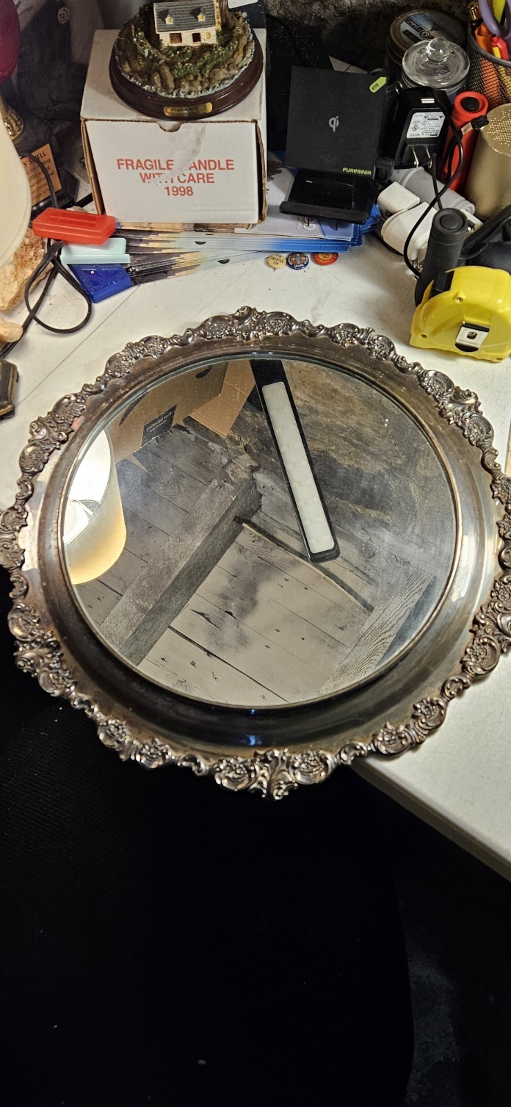Vintage Ornate Wallace Baroque Silver-Plated Mirrored Plateau Tray Scalloped