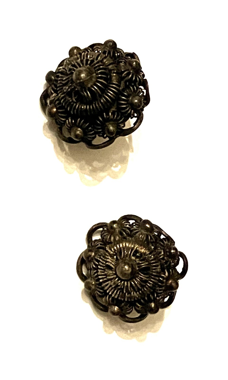 Two Antique Intricate Siam/Thai Silver Filigree Cannetille Buttons – Tested