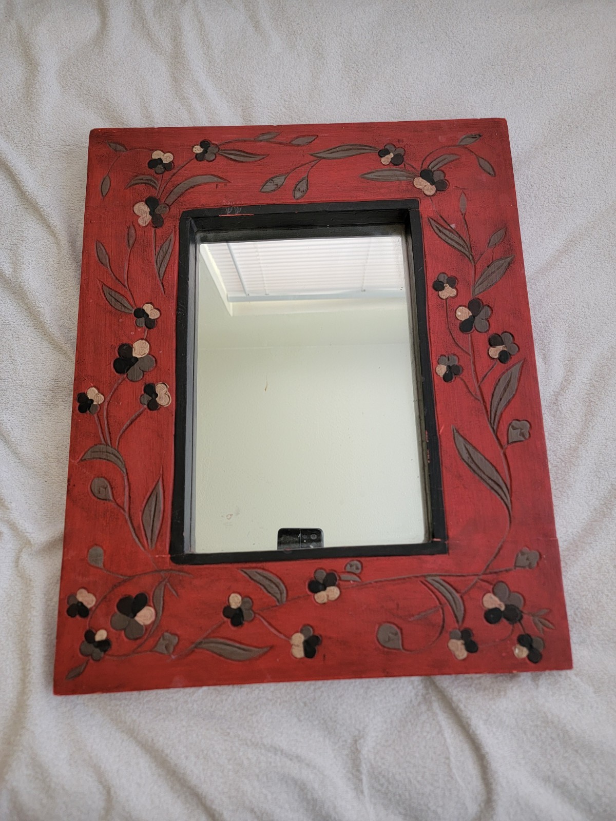 Carved wood Floral Vine RED Mirror 24×16”