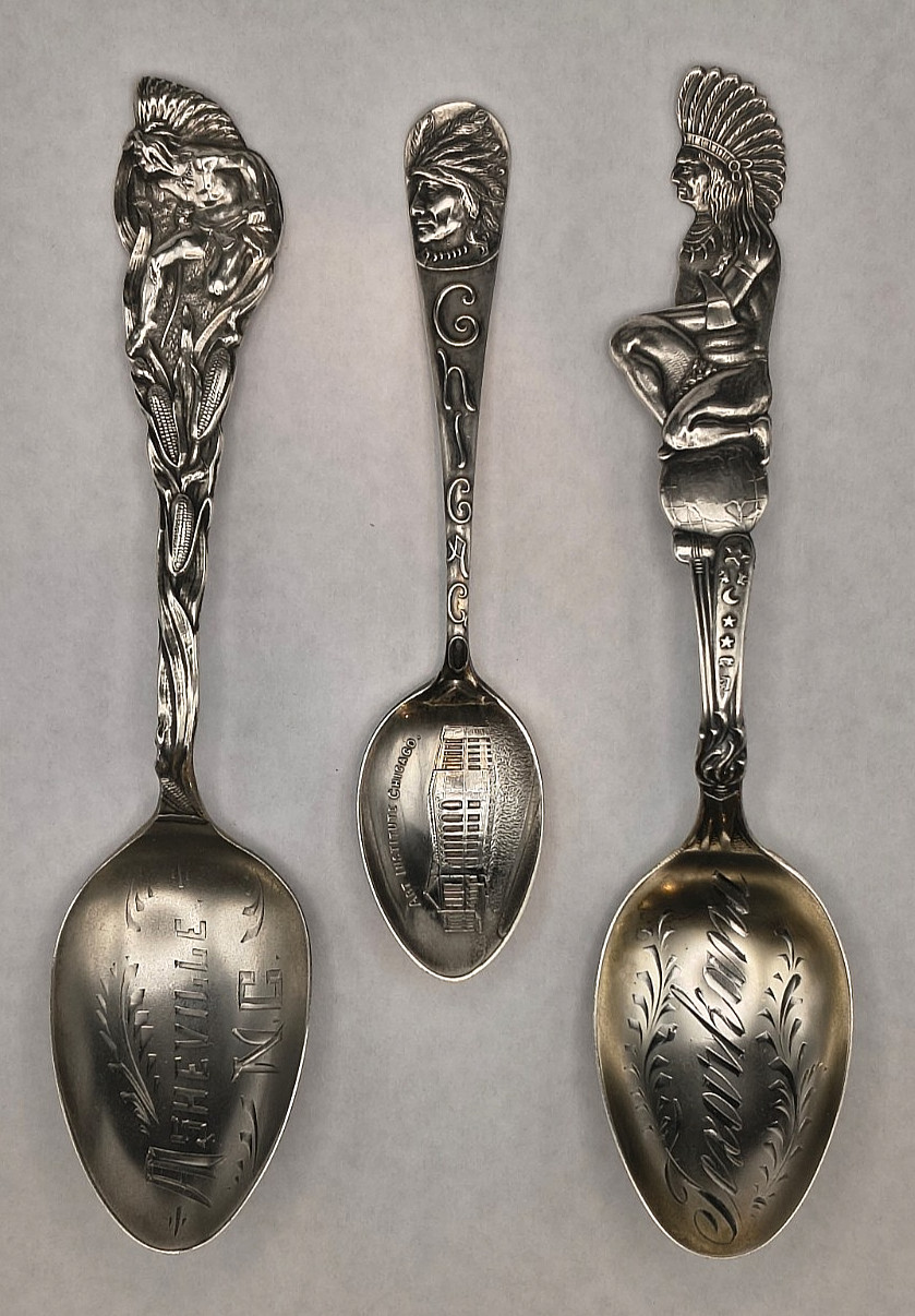 Lot of 3 Sterling Silver Souvenir Spoons-Texarkana | Asheville | Chicago Art Ins