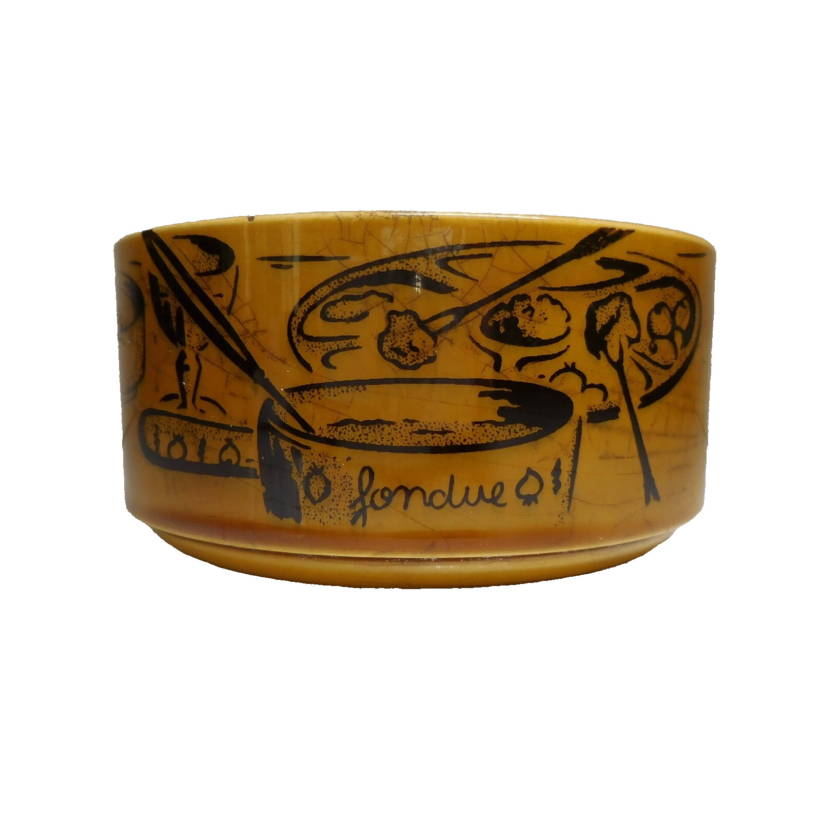 Ceramic Fondue Pot GIEN France Ocher Yellow Art Deco Table N7902