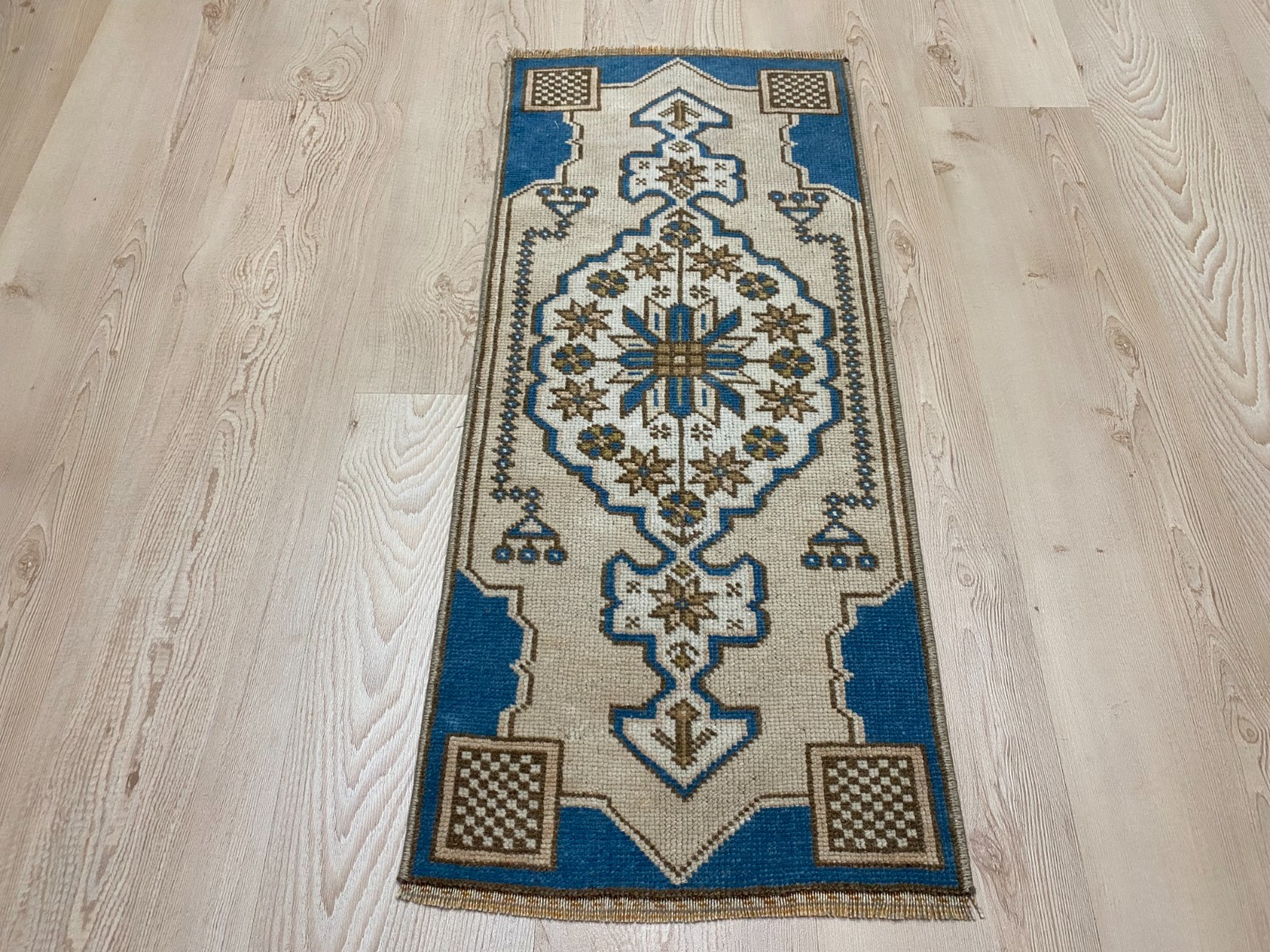 1.3×2.9 ft Turkish mini rug Vintage rug Small Brown rug Ethnic rug Wool rug